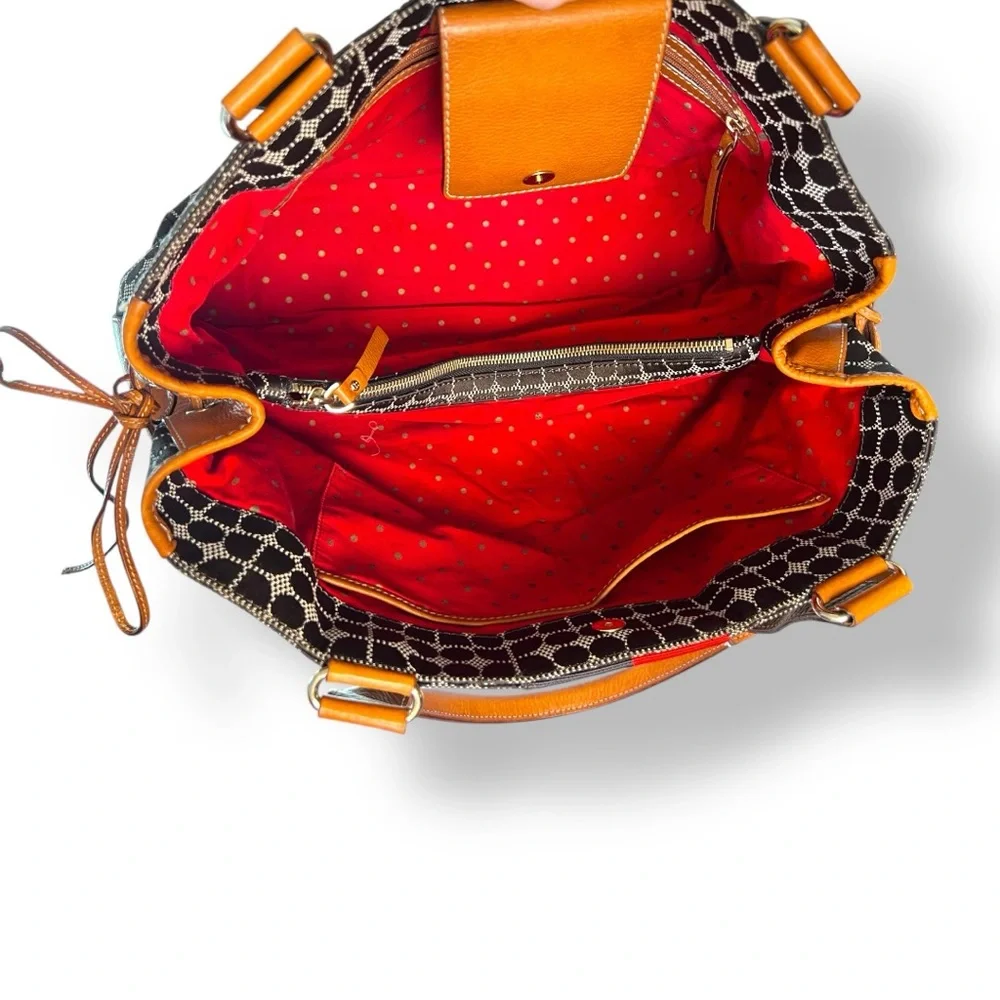 Kate Spade Brown Patterned Tote with Red Stripe